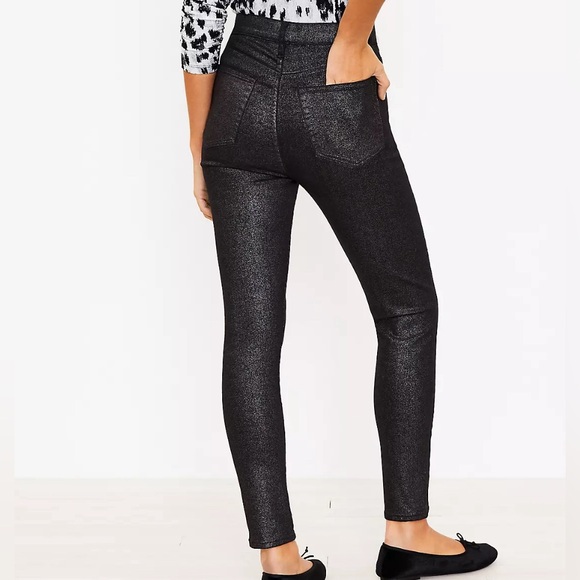 LOFT Shimmer Jeans High Rise Waist Skinny Leg in Black Women’s 25 0 - Picture 3 of 9